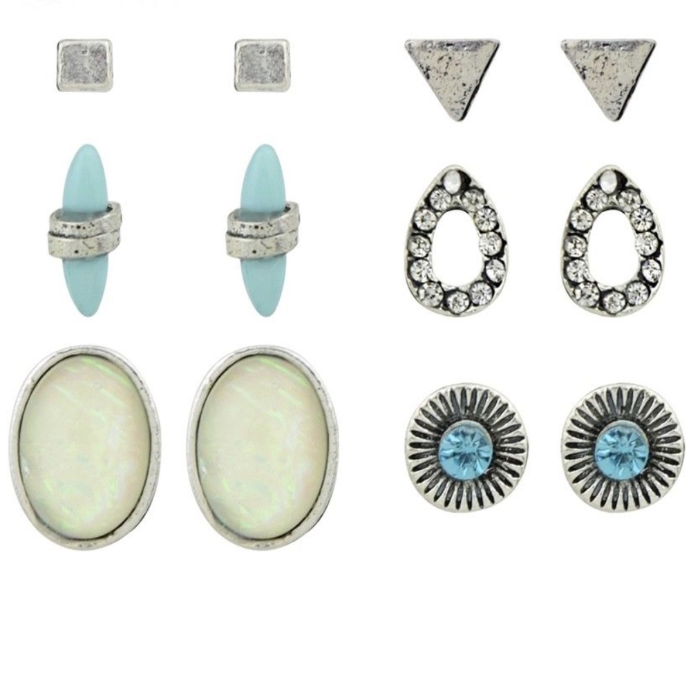 Womens Earrings Silver Turquoise Stud Crystal Stud